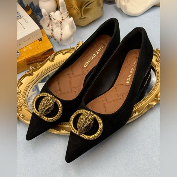 🆕 KURT GEIGER LONDON 🧿 NWOB Chelsea Point Black Suede Ballet Flat, Sz 39 US8.5 - Picture 8 of 14